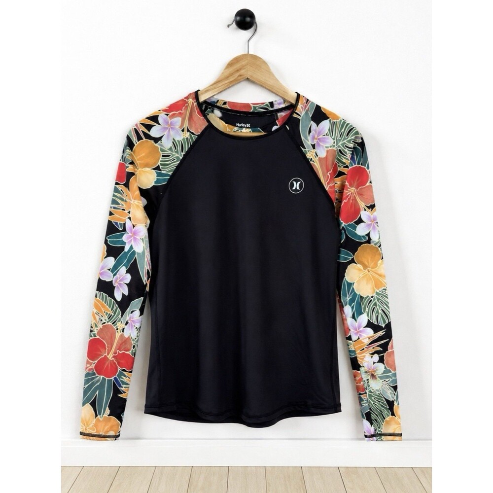 Hurley Women's Large Rash Guard Swim Shirt UPF 50+ Long Sleeve Tropical Floral - Picture 7 of 7